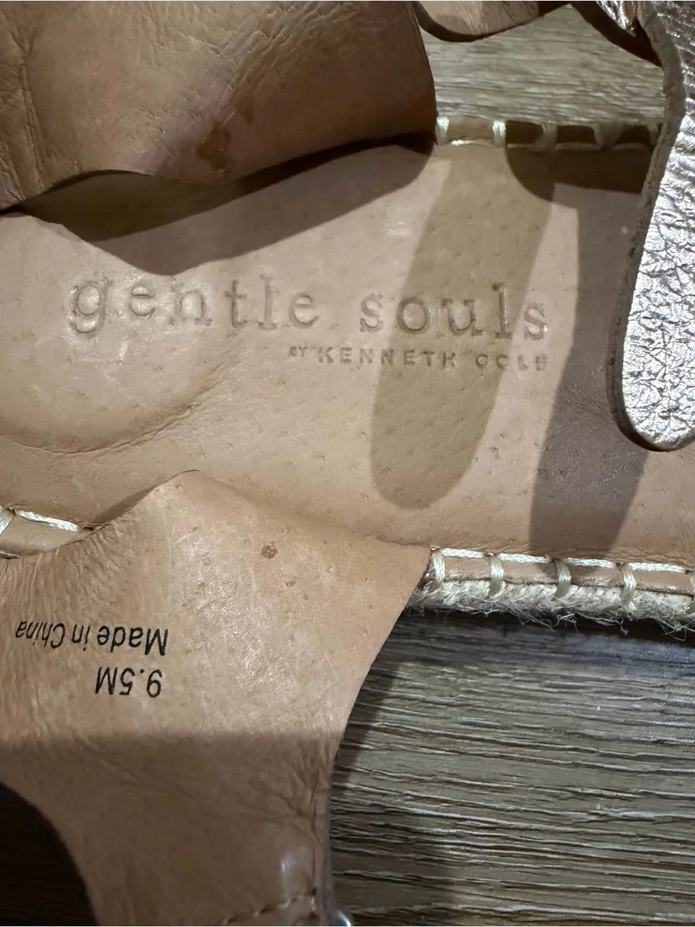 Gentle Souls Lizzy Eva Basket T-Strap Leather Espadrille Sandals 9.5 Rose Gold